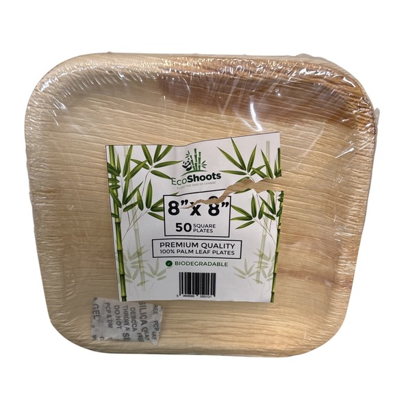 EcoShoots Premium Quality 100% Palm Leaf  Biodegradable 8x8 50 Square Plates - Picture 1 of 3
